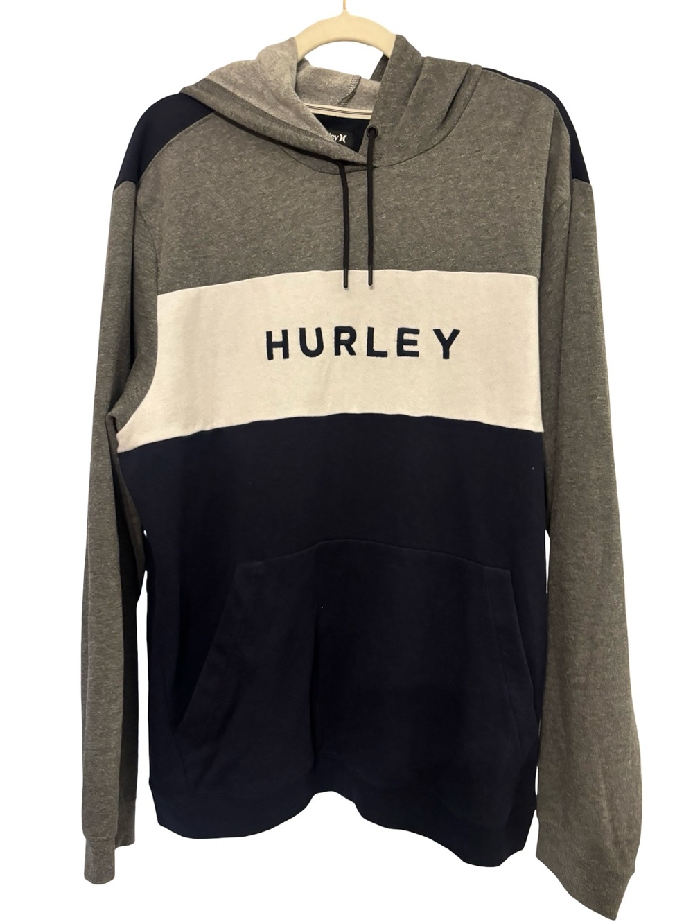Hurley Men's Colorblock Gray Navy Skater Surfur Ciloastal Pullover Hoodie XLarge